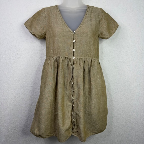 Madewell Dresses & Skirts - Madewell dress Women XXS Olive Green Linen Blend Button Boho Coastal Minimalist